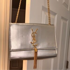'YVES SAINT LAURENT' Silver Monogram Medium Kate Flap Bag